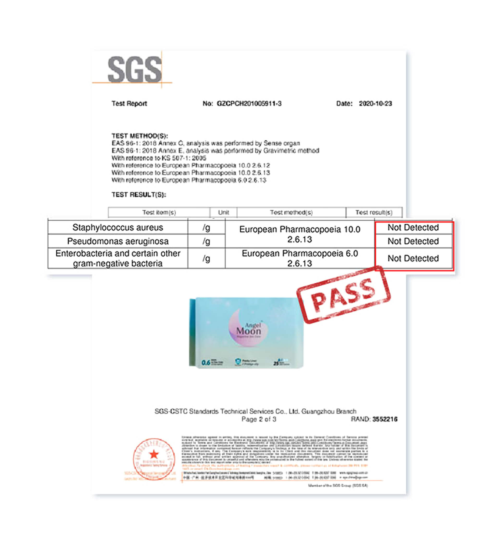 Test antibactérien des protège-slips Angel Moon